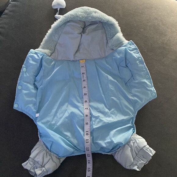 Dog Coat Puffer Jacket Blue with Cute Pom on Hood Size L NEW - Picture 8 of 10